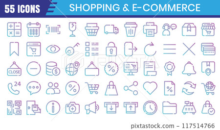 E-Commerce gradient outline icons set. Online shopping gradient outline icon collection. Vector  117514766
