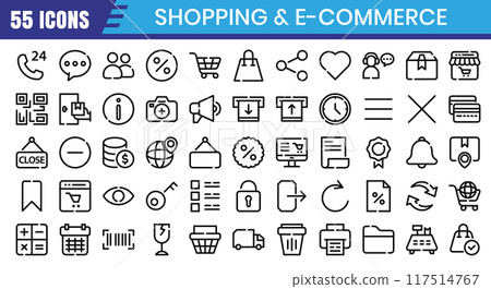 E-Commerce line icons set. Online shopping outline icon collection. Vector illustration E-Commerce line icons set. Online shopping outline icon collection. Vector illustration 117514767