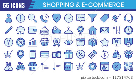 Online shopping blue-color outline icon collection. Editable stroke. Vector illustration 117514768