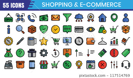 E-Commerce icons set. Online shopping filled outline icon collection. Editable stroke. Vector E-Commerce icons set. Online shopping filled outline icon collection. Editable stroke. Vector 117514769