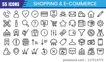 E-Commerce outline icons set. Online shopping outline icon collection. Editable stroke. Vector illustration E-Commerce outline icons set. Online shopping outline icon collection. Editable stroke. Vector illustration 117514775