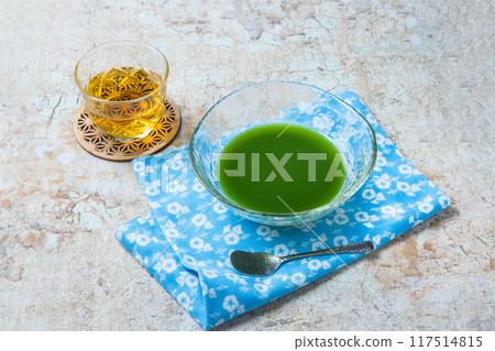 抹茶果凍 用抹茶(茶粉)製成的果凍 抹茶果凍 用抹茶(茶粉)製成的果凍 117514815