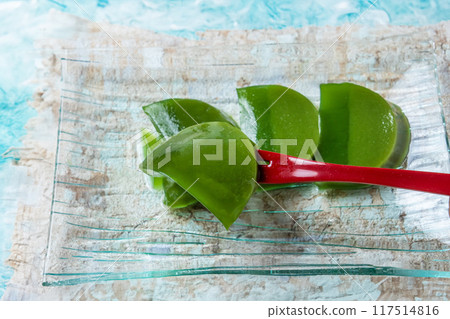 抹茶果凍 用抹茶(茶粉)製成的果凍 抹茶果凍 用抹茶(茶粉)製成的果凍 117514816