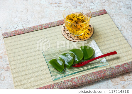 抹茶果凍 用抹茶（茶粉）製成的果凍 117514818