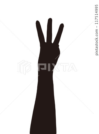 Silhouette of a woman's left hand with three fingers up Silhouette of a woman's left hand with three fingers up 117514995