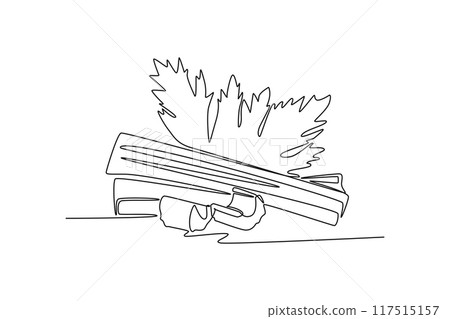 Single continuous line drawing of bunch healthy organic green celery for farm logo identity. Fresh marshland plant concept for vegetable icon. Dynamic one line draw graphic design vector illustration 117515157