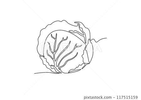 Single continuous line drawing of whole healthy organic headed cabbage for farm logo identity. Fresh biennial plant concept for vegetable icon. Dynamic one line draw graphic design vector illustration 117515159