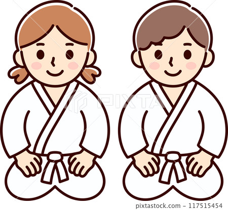 Cute cartoon kids martial arts sitting seiza 117515454