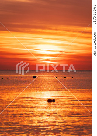 Beautiful red and orange sunrise over the sea. 117515563