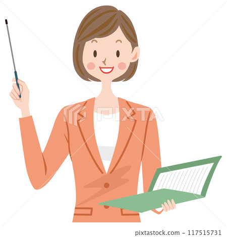 Illustration of a woman in a suit giving a presentation Business Teacher Lecturer 117515731