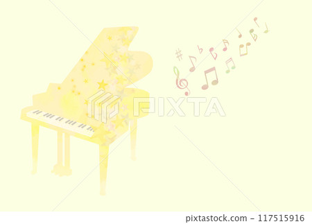 Yellow grand piano with stars (watercolor style vector) 117515916