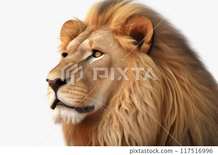 Face Of Big Lying Lion Isolated On A White Background 117516996
