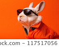 funny portrait of rabbit in sunglasses on vibrant background 117517056