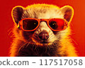 funny portrait of meerkat in sunglasses on vibrant background 117517058