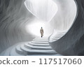 person in white climbs a mysterious staircase 117517060