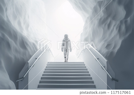 person in white climbs a heavenly staircase 117517061