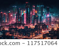 Colorful lights make city look futuristic 117517064