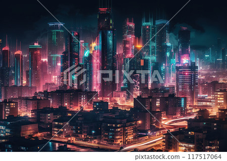 Colorful lights make city look futuristic 117517064