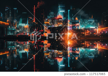 Colorful lights make city look futuristic 117517065