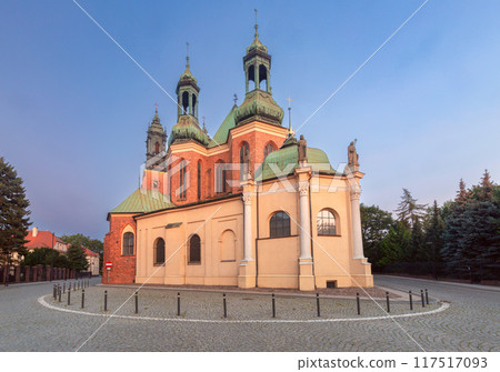 Cathedral of St. Peter and Paul in Poznan at dawn with Gothic towers in soft morning light. 117517093