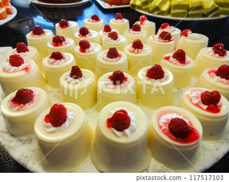 Creamy Jelly Dessert with Fresh Raspberries Creamy Jelly Dessert with Fresh Raspberries 117517103