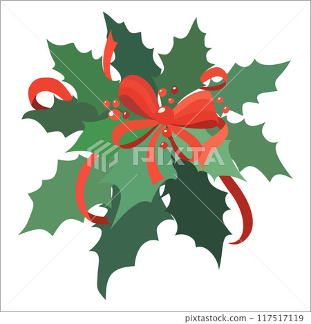 Vector illustration of Christmas holly flower on white isolated background. 117517119