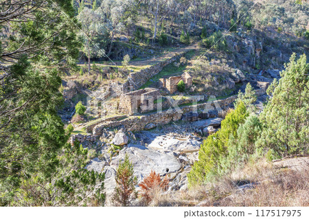 The old gold mine brick and stone processing buildings near Adelong Creek The old gold mine brick and stone processing buildings near Adelong Creek 117517975