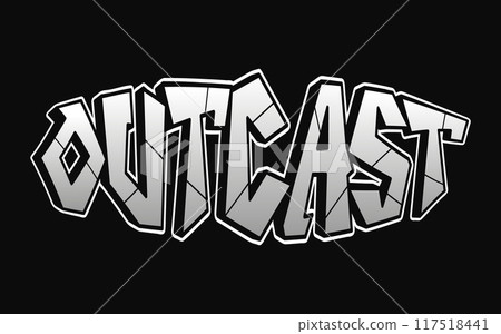 Outcast - single word, letters graffiti style. Vector hand drawn logo. Funny cool trippy word Outcast, fashion, graffiti style print t-shirt, poster concept 117518441