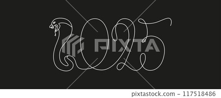 Decoration continuous line hand drawing sign for 2025 year calendar, poster. Vector stock illustration minimalism design isolated on black chalkboard background. Editable stroke single line. EPS10 Decoration continuous line hand drawing sign for 2025 year calendar, poster. Vector stock illustration minimalism design isolated on black chalkboard background. Editable stroke single line. EPS10 117518486