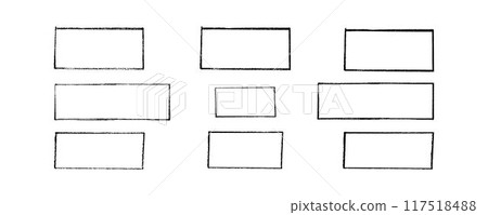 Chalk or crayon hand drawing frames set. Grunge rectangle and square shape. Vector stock illustration isolated on white background for design template social media files, print and photo materials. 117518488