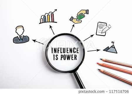 Influence is Power. Black magnifying glass on a white background Influence is Power. Black magnifying glass on a white background 117518706