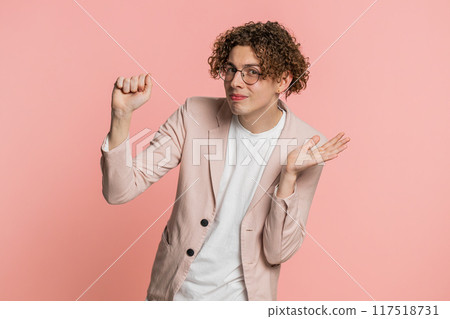 Confused Caucasian man knocking door gesture asking who is at home, feeling embarrassed, no idea Confused Caucasian man knocking door gesture asking who is at home, feeling embarrassed, no idea 117518731