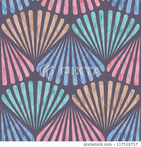 Retro seamless marine pattern with colorful shells. Vintage geometric pattern of shells in 60s style. Retro seamless marine pattern with colorful shells. Vintage geometric pattern of shells in 60s style. 117518757