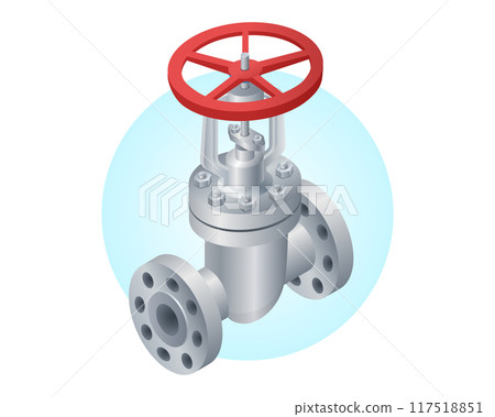 Vector isometric illustration of shutoff valve. Stop valve vector icon. Pipe fitting. Vector isometric illustration of shutoff valve. Stop valve vector icon. Pipe fitting. 117518851
