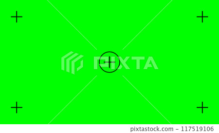 Chroma key background. Green screen with cross marks for tracking. Video technology to add special visual effects or VFX during final filmmaking stage. Vector flat illustration Chroma key background. Green screen with cross marks for tracking. Video technology to add special visual effects or VFX during final filmmaking stage. Vector flat illustration 117519106