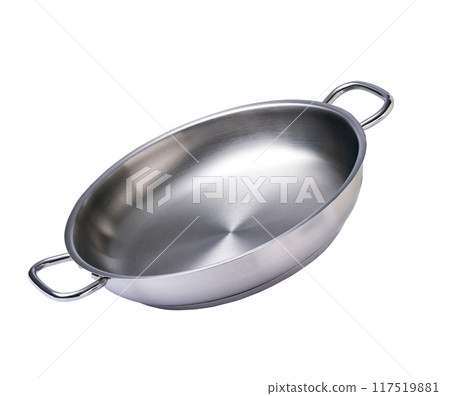 Empty spanish paella pan isolated on a white background. With clipping path. 117519881