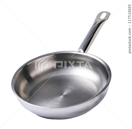 Stainless steel frying pan isolated on a white background. With clipping path. 117519885