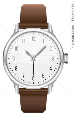 Hand clock. Realistic wrist watch. Classic accessory 117520215