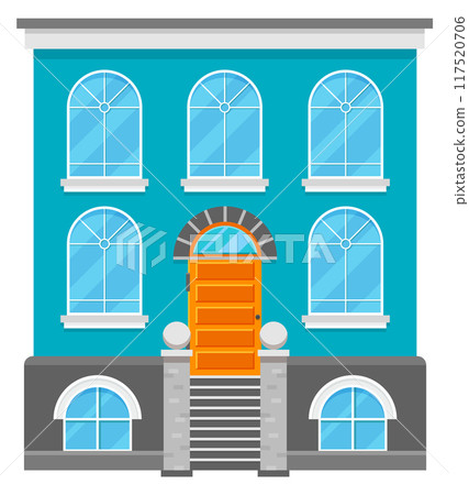 Residential building front. Townhouse facade color icon 117520706