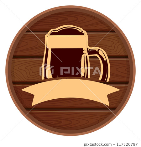 Beer cask signboard. Wooden texture round sign 117520787