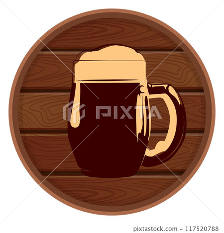Wooden board beer sign. Round barrel label 117520788