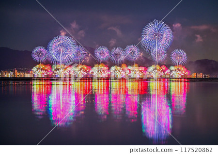 Lake Biwa's water reflection and the Lake Biwa Fireworks Festival Lake Biwa's water reflection and the Lake Biwa Fireworks Festival 117520862