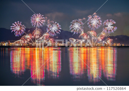 Lake Biwa's water reflection and the Lake Biwa Fireworks Festival Lake Biwa's water reflection and the Lake Biwa Fireworks Festival 117520864