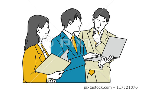A simple illustration of businessmen having a standing meeting A simple illustration of businessmen having a standing meeting 117521070
