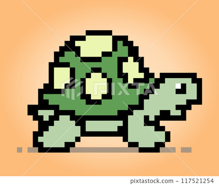 8 bit Pixel turtle. Animal pixels in Vector illustration for game asset or cross stitch pattern. 117521254