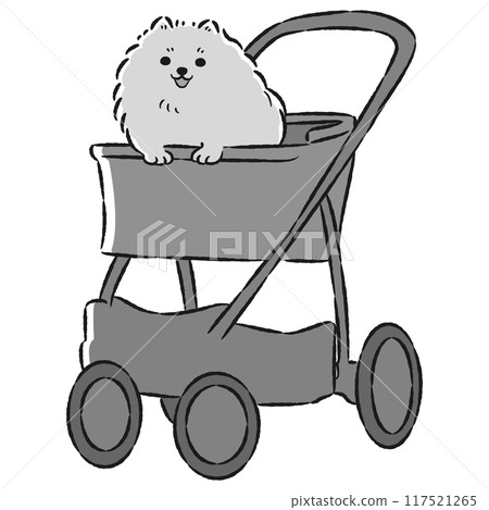 Hand-drawn illustration of a pet cart with a dog 117521265