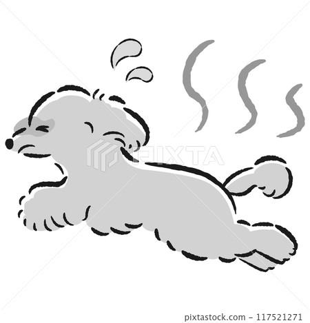 Illustration of a dog with a troubled expression due to the heat 117521271