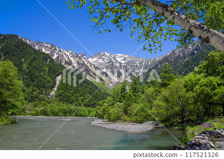 《清爽的上高地/初夏絕景》從河童橋附近看到的穗高連峰 117521326