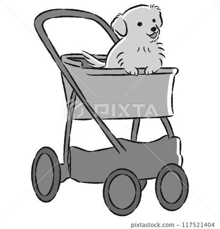 手繪插圖的寵物車,上面有一隻狗 手繪插圖的寵物車,上面有一隻狗 117521404