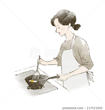 A woman in an apron cooking 117521943